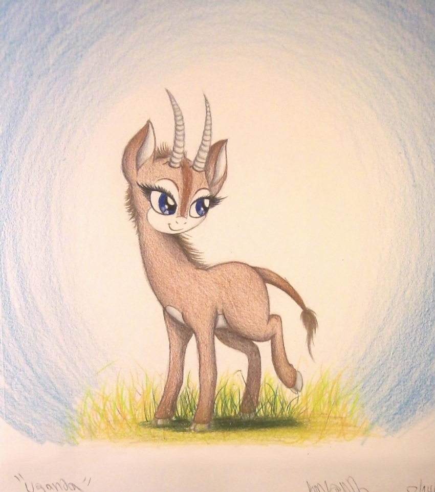 2015 antelope bedroom_eyes blue_eyes bovid brown_fur brown_mane brown_tail cloven_hooves colored_pencil_(artwork) countershade_face countershade_torso countershading cub eyelashes fan_character female feral full-length_portrait fur giant_sable_antelope grass grazing_antelope grey_hooves half-closed_eyes hooves lighting long_eyelashes long_neck looking_aside looking_away mammal mane multicolored_fur my_little_pony portrait quadruped raised_leg sable_antelope seductive shadow simple_background smile solo standing tail_tuft thefriendlyelephant toony traditional_media_(artwork) tuft two_tone_fur uganda_the_giant_sable_antelope white_background white_countershading white_fur young
