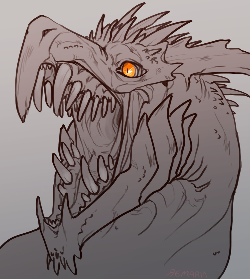 2017 ambiguous_gender dragon feral gaping_maw gaping_mouth headshot_portrait open_mouth orange_eyes portrait remarin reptile scalie solo tongue