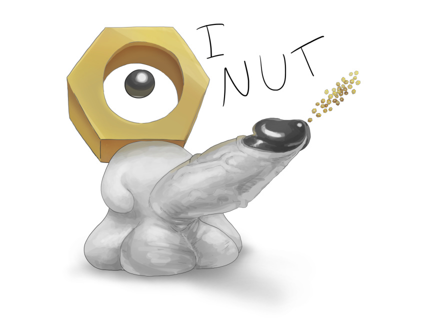 animate_inanimate balls big_balls cum cumshot ejaculation english_text hands-free huge_balls humor hyper hyper_balls hyper_penis male meltan nintendo not_furry orgasm penis pok&eacute;mon pok&eacute;mon:_let's_go pok&eacute;mon_(species) simple_background solo text unknown_artist unusual_cum video_games