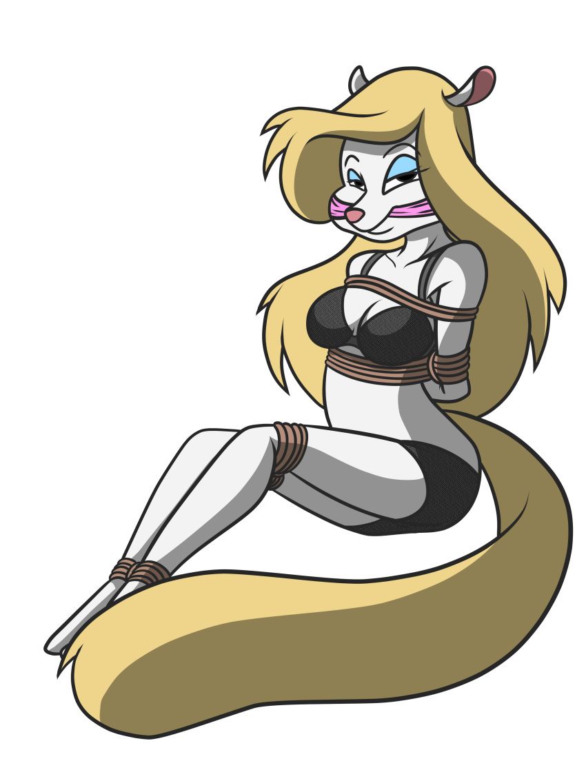 alpha_channel animaniacs anthro bdsm bedroom_eyes blonde_hair bondage bound breasts cleavage cleave_gag clothed clothing female hair half-closed_eyes lingerie looking_at_viewer mammal minerva_mink mink mustelid ryuseihikari seductive simple_background solo transparent_background warner_brothers