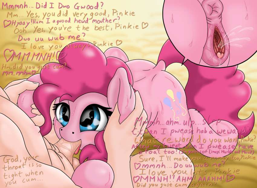 &lt;3 &lt;3_eyes anus clitoris dialogue ejaculation equine fellatio female feral friendship_is_magic horse human male male/female mammal manifest_harmony my_little_pony oral orgasm penis pinkie_pie_(mlp) pony pussy pussy_ejaculation pussy_juice saliva sex sweat tongue tongue_out