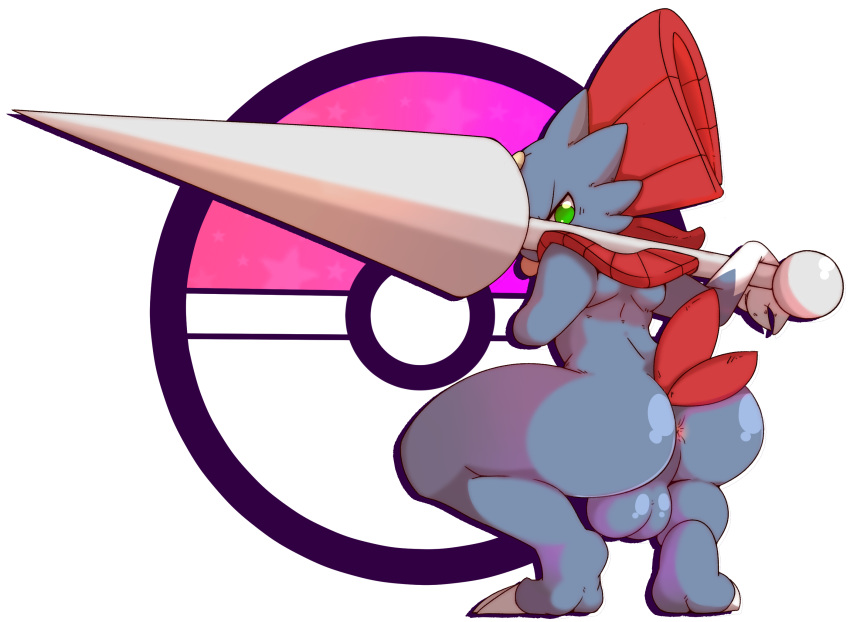 balls butt crouching hope_brielle male nintendo pok&eacute;mon pok&eacute;mon_(species) solo video_games weapon weavile