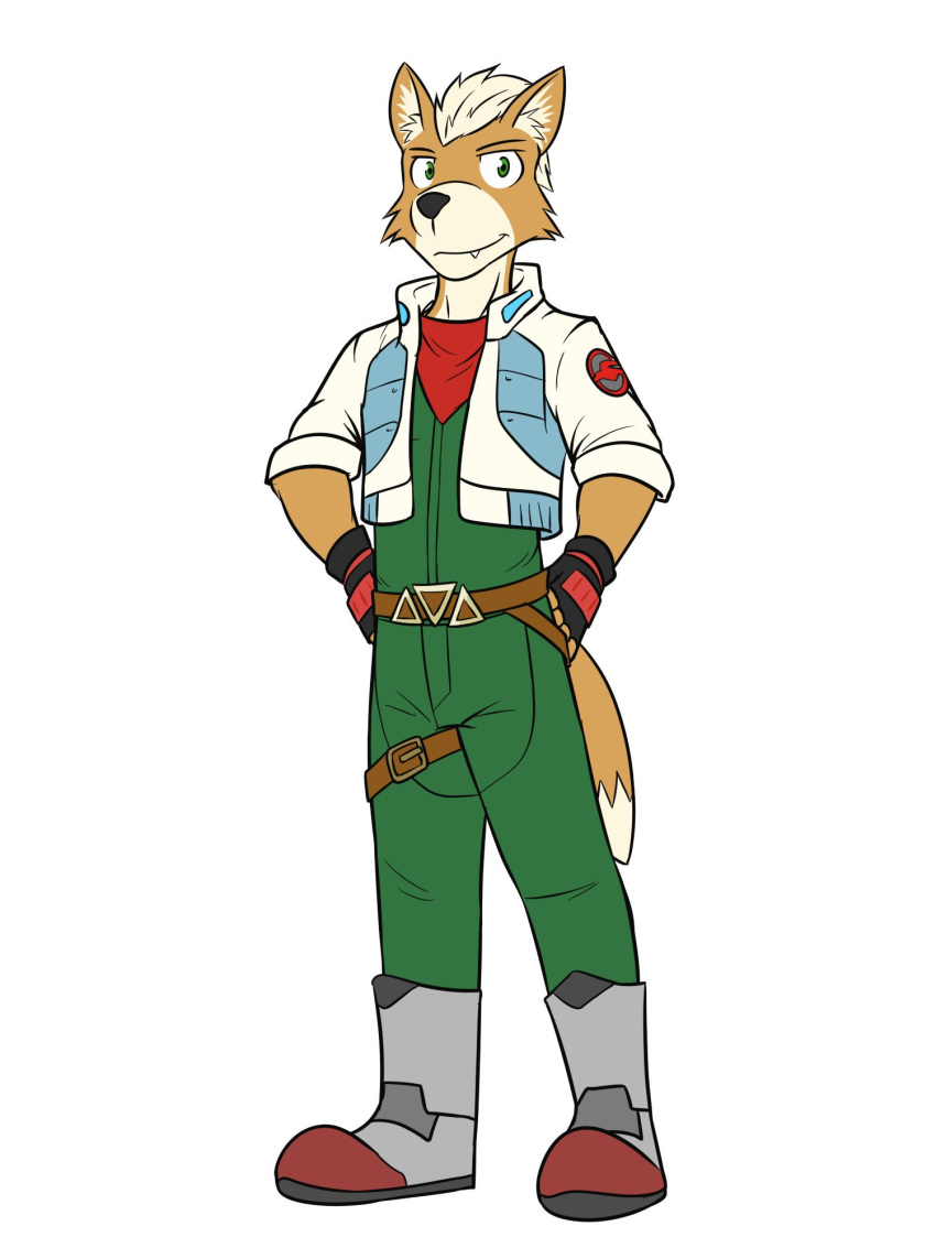 anthro canine clothed clothing fox fox_mccloud fully_clothed fuze male mammal nintendo simple_background solo standing star_fox video_games white_background