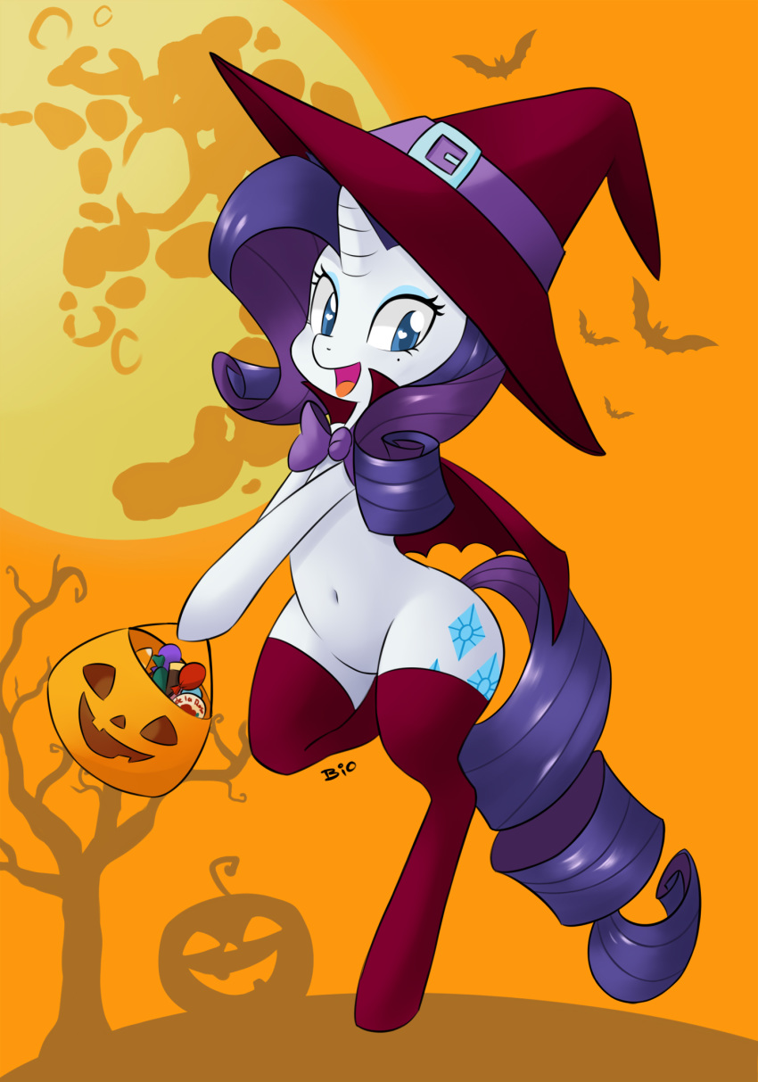 &lt;3 &lt;3_eyes ambient_bat beauty_mark blue_eyes blue_hair blue_mane blue_tail bow_tie candy cape clothing curled_tail curly_hair cutie_mark equine female feral food friendship_is_magic fruit fur hair halloween hat hidden-cat holding_object holidays horn jack-o'-lantern legwear magic_user mammal moon mostly_nude my_little_pony open_mouth pumpkin rarity_(mlp) solo_focus stockings thick_thighs trick_or_treat unicorn white_fur witch witch_hat