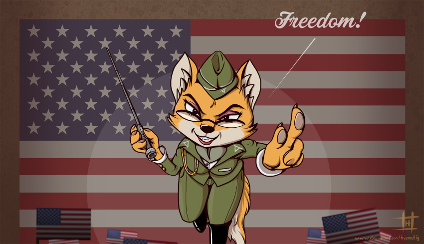 2018 anthro bent_over biped black_nose blouse boots breasts canine clothing eyebrows eyelashes eyewear female footwear fox fur glasses grin hat holding_object hyenatig_(artist) lt._fox_vixen mammal military_uniform multicolored_fur orange_fur pointing red_fox sek_studios small_breasts smile solo squirrel_and_hedgehog stars_and_stripes teeth toothy_grin two_tone_fur uniform united_states_of_america white_fur