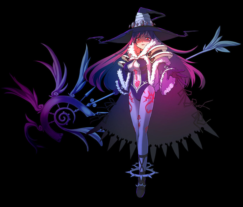 1girl amalgam_caries breasts duplicate hat kanatarou large_breasts long_hair official_art red_eyes red_hair solo trouble_witches trouble_witches_neo witch witch_hat