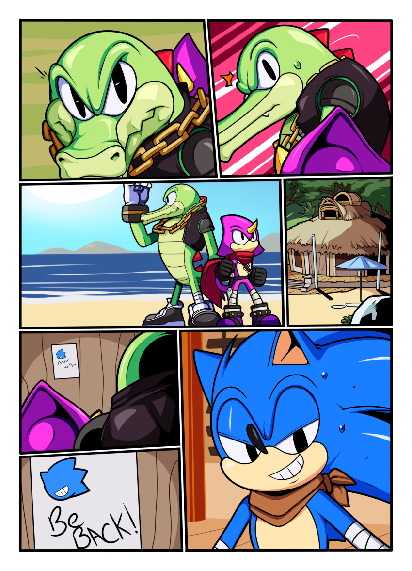 chameleon cloudz comic crocodile crocodilian dreamcastzx1 espio_the_chameleon hedgehog lizard male mammal reptile scalie sonic_(series) sonic_boom sonic_the_hedgehog vector_the_crocodile