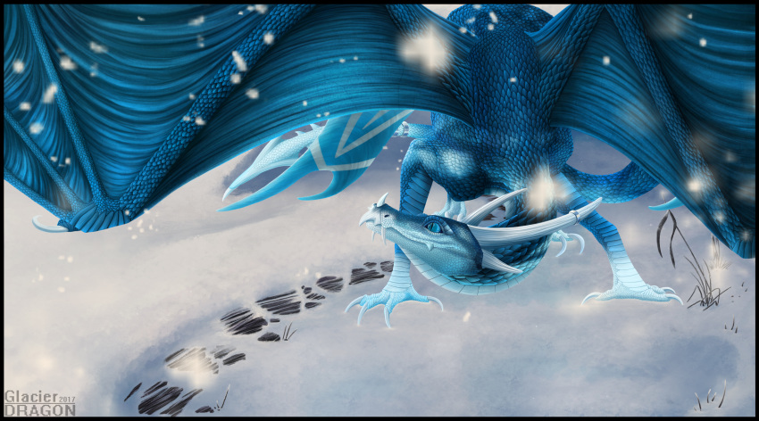 2017 ambiguous_gender blue_eyes blue_scales claws curved_horn digital_media_(artwork) dragon feral glacierdragon horn scales scalie solo spines western_dragon