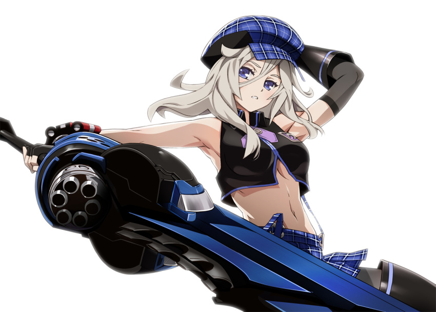 alisa_ilinichina_amiella blonde_hair blue_eyes boots elbow_gloves gloves god_eater hat long_hair navel nyoronyoro pantyhose skirt underboob weapon white