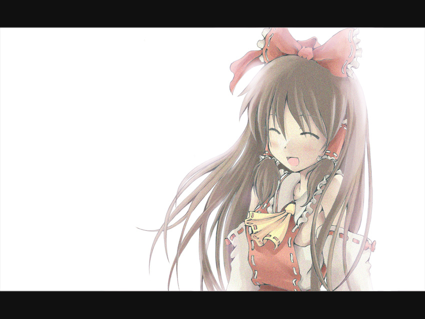 bad_id bad_pixiv_id brown_hair closed_eyes detached_sleeves hakurei_reimu smile solo totuka touhou