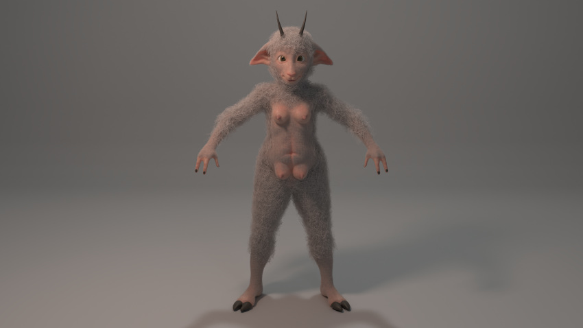 3d_(artwork) barefoot caprine digital_media_(artwork) female goat hooves horn mammal nude realistic solo tfancred