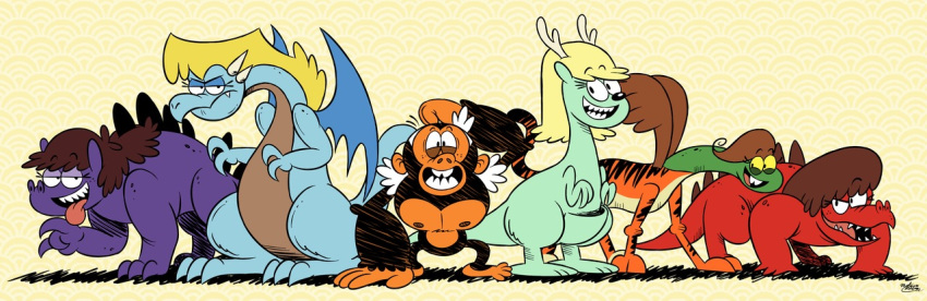 angry dragon female feral hair kangaroo leni_loud lincoln_loud lori_loud luan_loud luna_loud lynn_loud male mammal marsupial master-rainbow primate reptile scalie smile teeth the_loud_house tongue wings