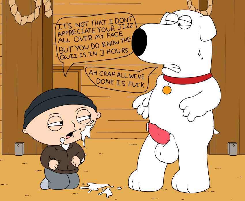 animal_genitalia baby balls brian_griffin canine child clothing collar cum cum_on_face dialogue dog erection family_guy hat human humor interspecies male male/male mammal nude open_mouth penis rope sitting squint standing stewie_griffin sweat teeth young