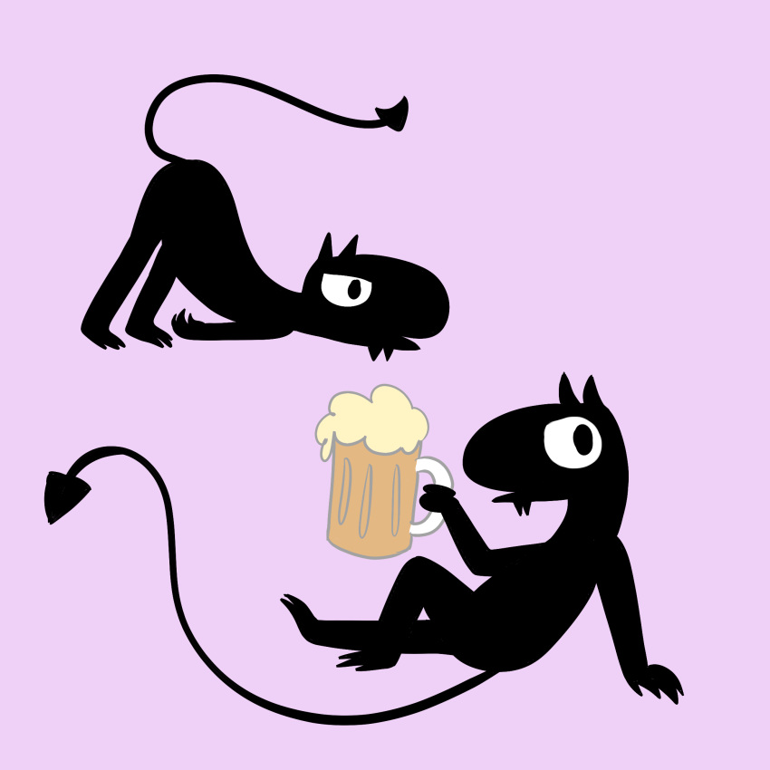 alcohol anthro beer beverage crocodilianbooty demon disenchantment fangs looking_at_viewer luci_(disenchantment) male pointed_tail relaxing silhouette simple_background solo