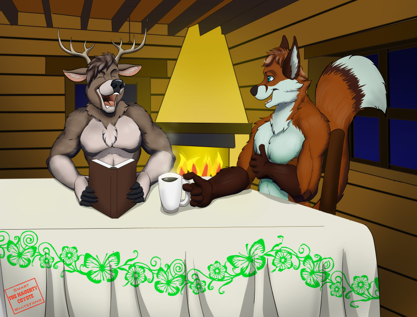 anthro beverage book cabin canine cervine coffee cute fox invalid_tag mammal reindeer smartwhitefang tea winter