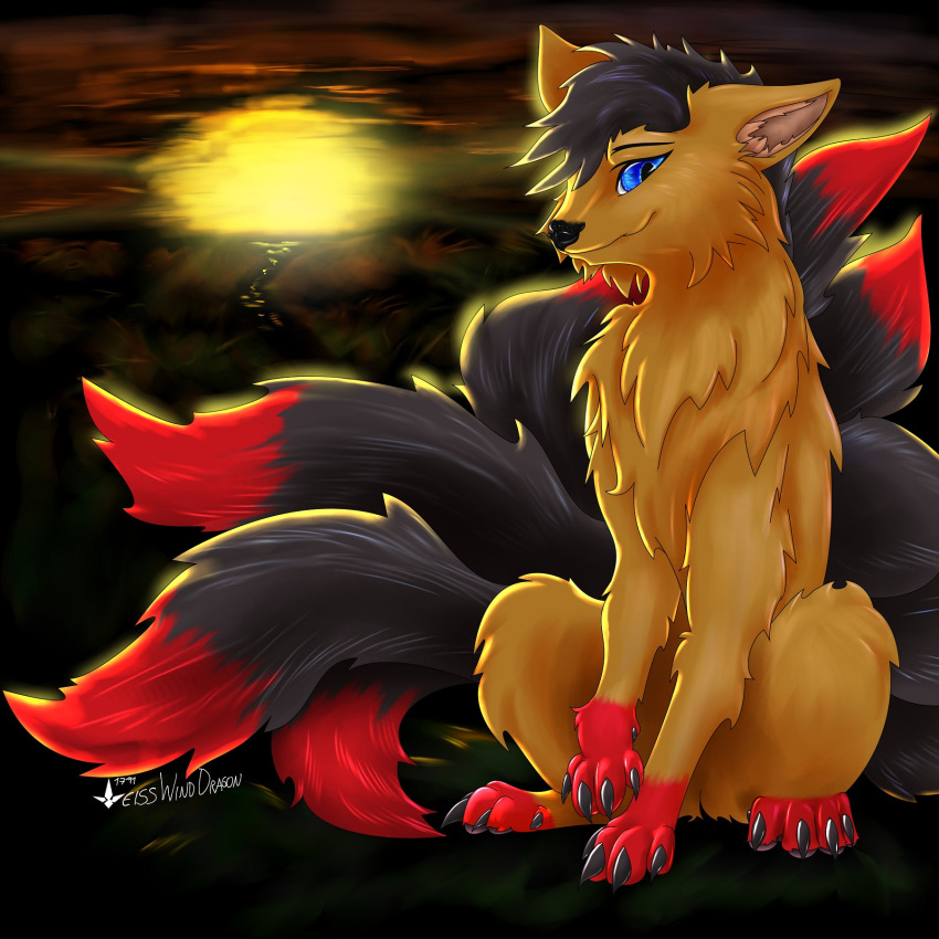 canine female fox kira_redpaw mammal nine_tailed_fox sunset weisswinddragon