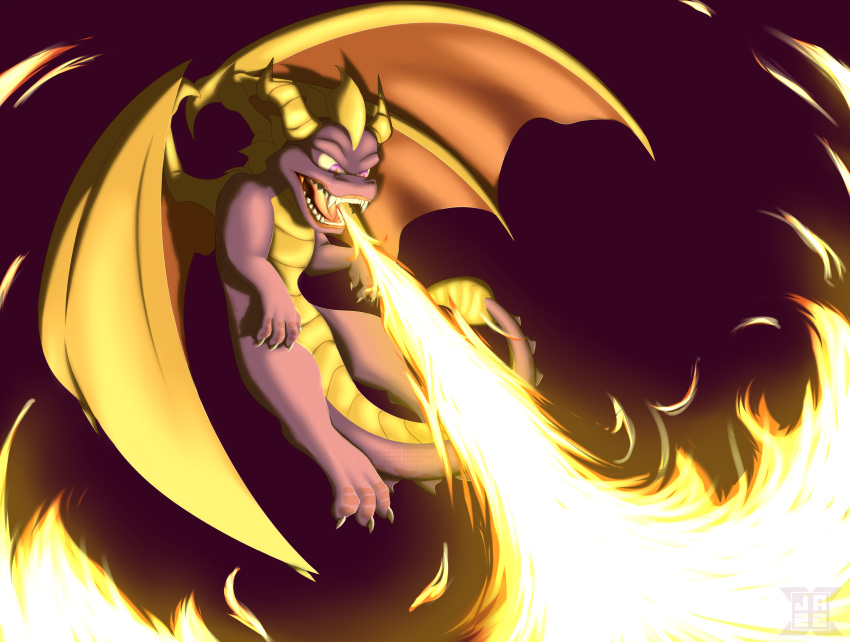 2018 digital_media_(artwork) dragon feral fire horn jazzax male purple_eyes ridged_horn scalie solo spyro spyro_the_dragon video_games western_dragon