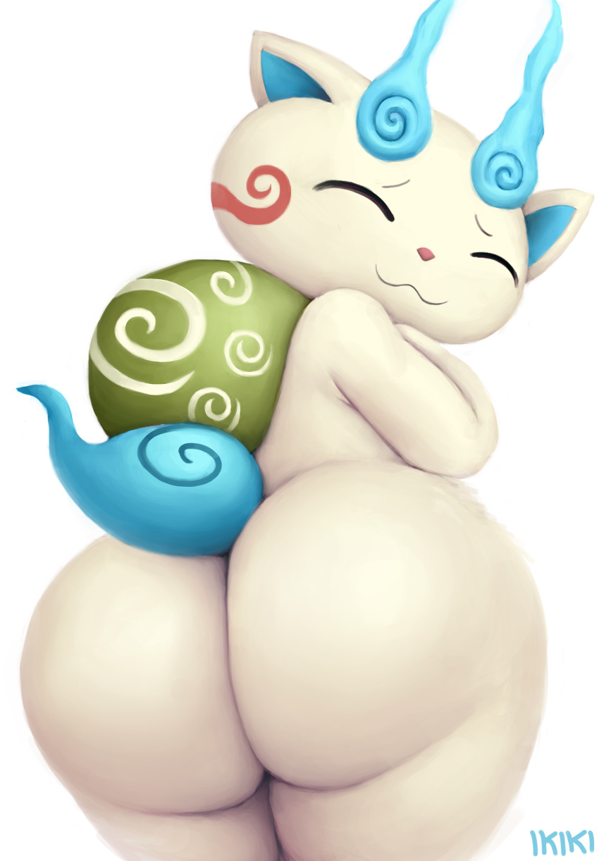 ambiguous_gender anthro big_butt blush butt canine eyes_closed happy hi_res ikiki komainu komasan mammal rear_view solo video_games wide_hips yo-kai yo-kai_watch youkai