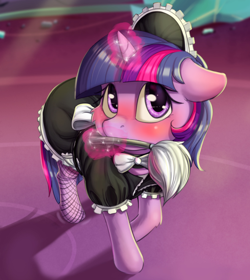 2018 alcor90 blush clothed clothed_feral clothing equine female feral friendship_is_magic hi_res horn maid_uniform mammal my_little_pony solo twilight_sparkle_(mlp) unicorn uniform