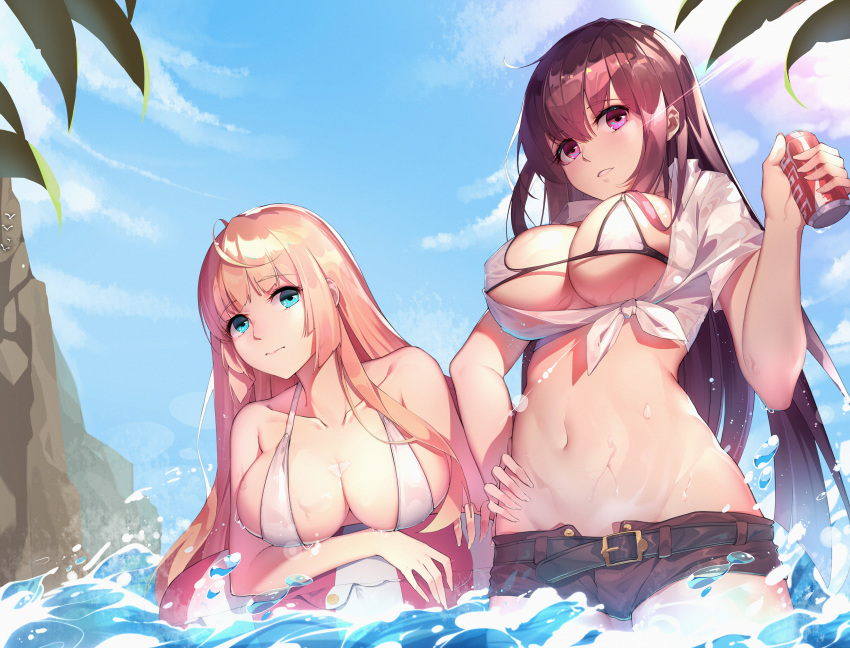 bikini breast_hold cleavage swimsuits underboob wet yuwan_2333