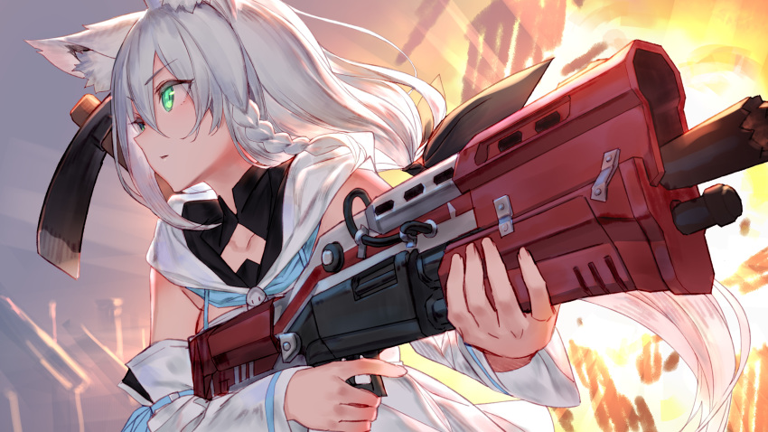 animal_ears gun hololive izumi_sai shirakami_fubuki