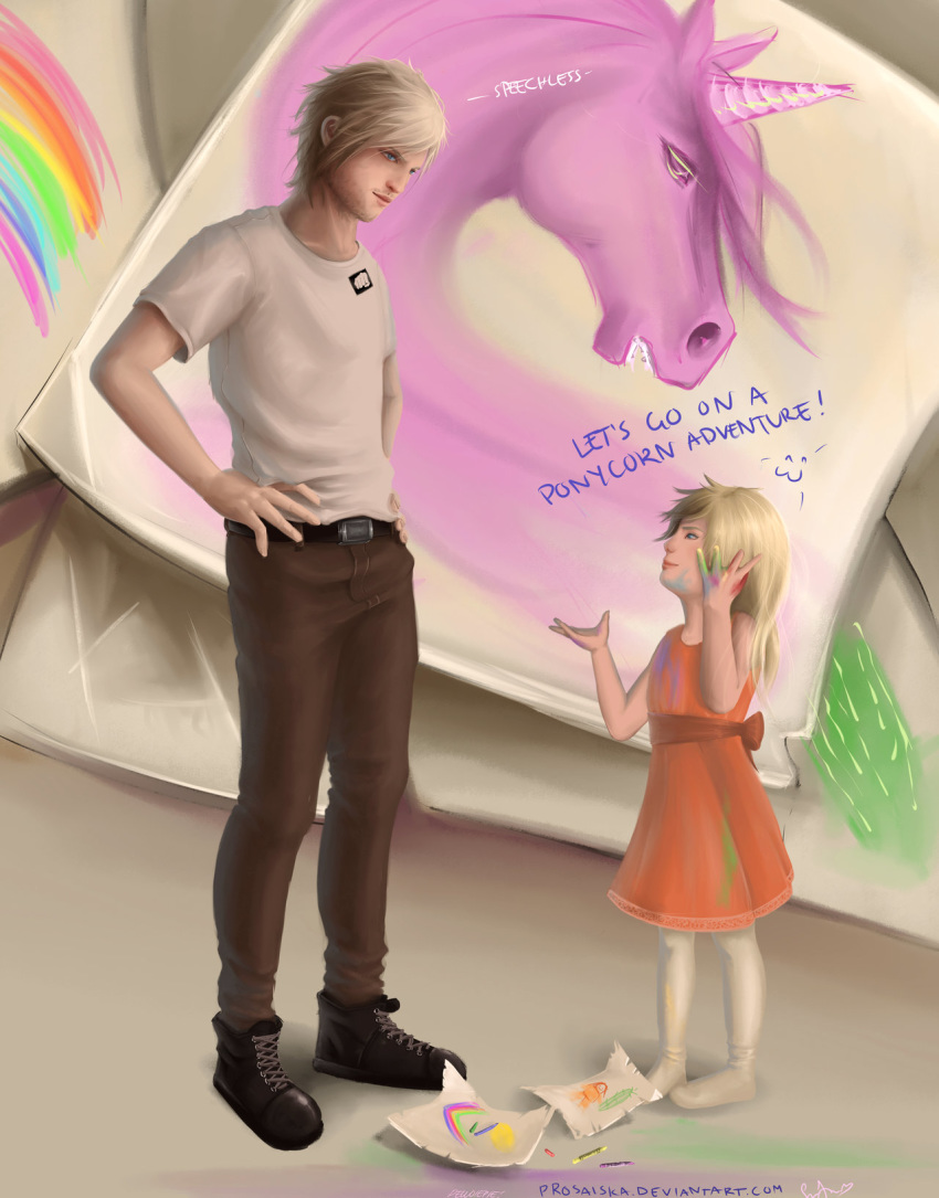 :3 blonde_hair child clothing crayons drawing dress equine hair horn human_focus mammal pewdiepie prosaiska sissy's_magical_ponycorn_adventure sissy_(smpa) unicorn young youtube