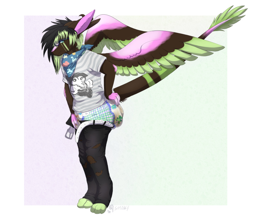 angel_dragon bandanna clothing diaper eyewear feces glasses jeans male messy_diaper pants sagging_diaper scat shirt signature soiling standing twixxel_minty unknown_artist unknown_artist_signature wings