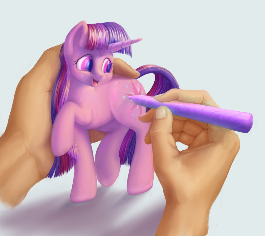 2018 cutie_mark disembodied_hand equine eyelashes female feral friendship_is_magic hair horn mammal my_little_pony pen simple_background smile solo stratodraw twilight_sparkle_(mlp) unicorn white_background