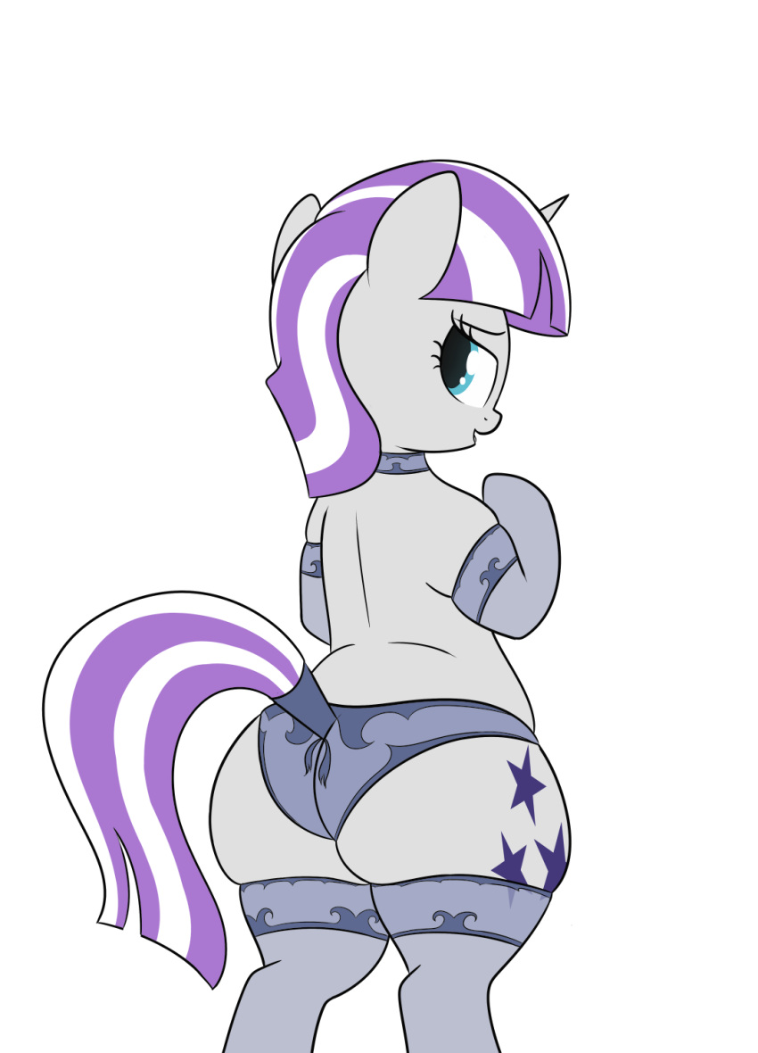 andelai armwear big_butt blue_eyes butt choker clothing cutie_mark equine female feral friendship_is_magic hair horn legwear looking_back mammal mature_female multicolored_hair my_little_pony open_mouth panties simple_background smile stockings thick_thighs twilight_velvet_(mlp) two_tone_hair underwear unicorn