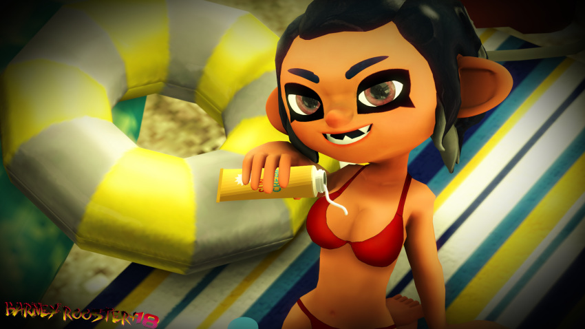 3d_(artwork) animal_humanoid barneyroosterplus18 beach big_breasts bikini breasts cephalopod cephalopod_humanoid clothing digital_media_(artwork) female humanoid marine nintendo octoling seaside solo source_filmmaker splatoon summer swimsuit tentacle_hair tentacles video_games