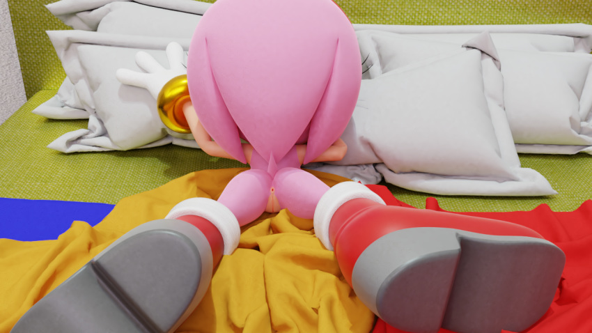 amy_rose anthro anus bed butt clothing female footwear gloves hedgehog lying mammal nude ps12 pussy solo sonic_(series) spread_legs spreading video_games