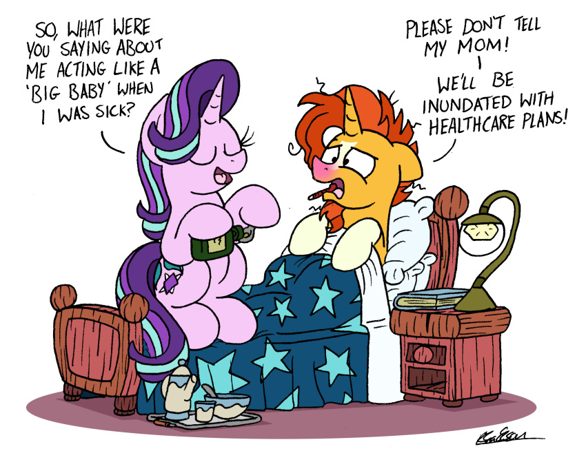 2018 bed bobthedalek dialogue duo english_text equine female friendship_is_magic horn ill lying male mammal medicine my_little_pony starlight_glimmer_(mlp) sunburst_(mlp) text unicorn