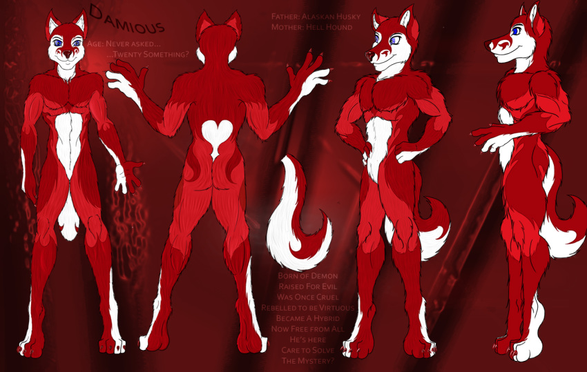 canine damious dog hell husky jivewriter mammal model_sheet red_theme tagme