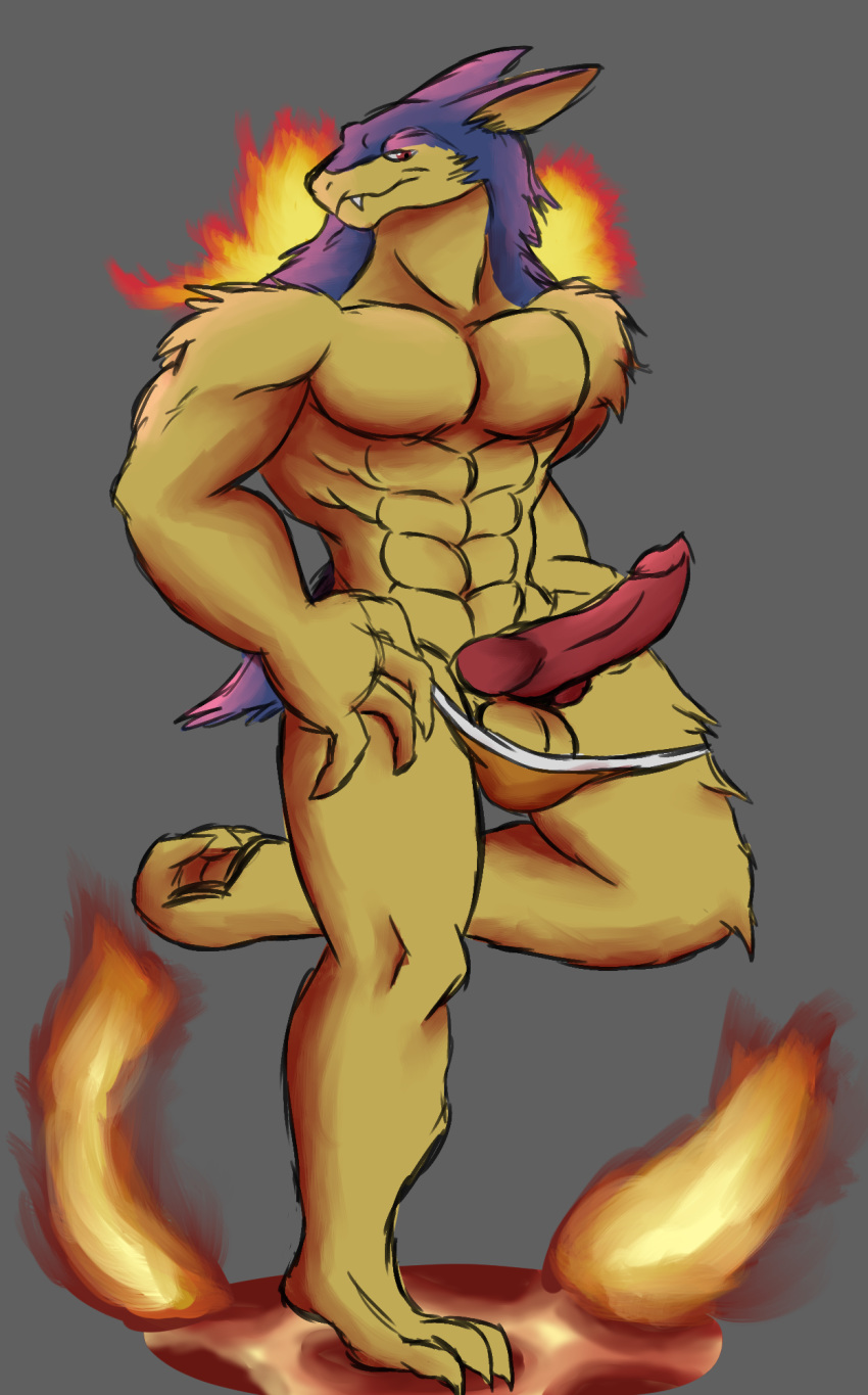 abs anthro balls clothing daikuhiroshiama erection fire fur male muscular muscular_male nintendo penis pok&eacute;mon pok&eacute;mon_(species) solo typhlosion underwear video_games