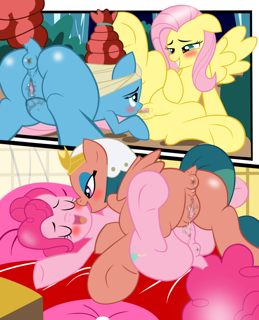 anus blush butt clitoris cunnilingus dock earth_pony equine eyes_closed feathered_wings feathers female female/female feral feral_on_feral fluttershy_(mlp) friendship_is_magic group hair half-closed_eyes horse looking_up mammal masturbation meadowbrook_(mlp) my_little_pony open_mouth open_smile oral pegasus pink_hair pinkie_pie_(mlp) pony pussy pussy_juice pussy_juice_string raised_tail reclining red_hair sex smile somnambula_(mlp) spread_legs spreading succubi_samus tribadism underhoof vaginal vaginal_masturbation wings