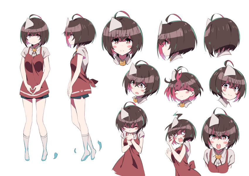 apron blush brown_hair headdress kneehighs original red_eyes short_hair shorts tama_(tama-s) tears white