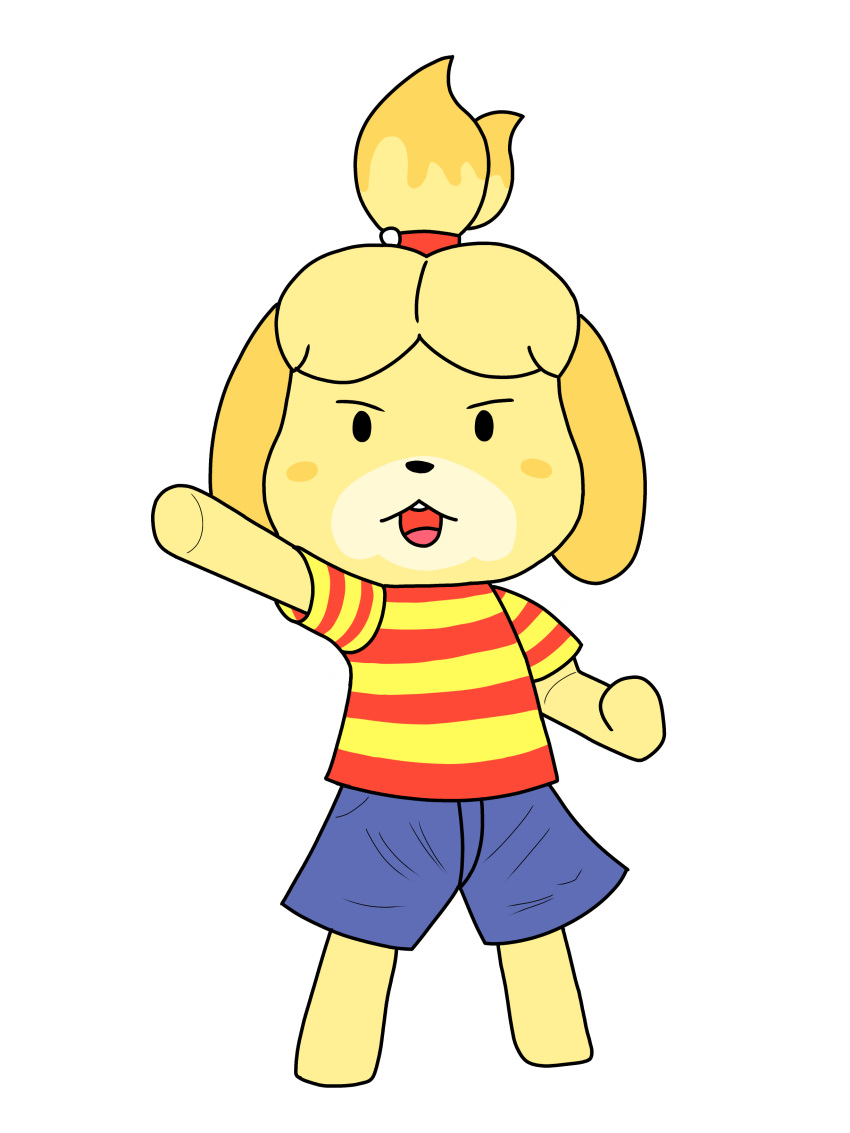 angry animal_crossing anthro canine clean_background clothed clothing cosplay crossdressing earthbound_(series) female fur hair hair_ornament isabelle_(animal_crossing) lucas_(earthbound) mammal nintendo simple_background super_smash_bros video_games windowssa