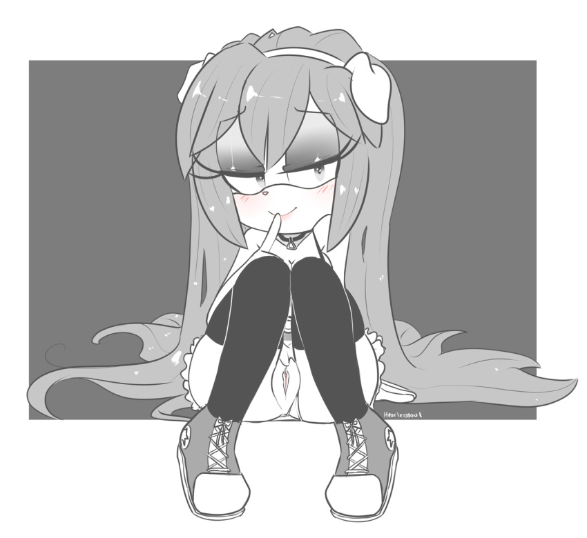 bedroom_eyes berry_the_dog_(character) blush canine clothed clothing eyelashes fan_character female footwear hair half-closed_eyes headband hearlesssoul legwear long_hair mammal pussy seductive shoes sitting solo sonic_(series) stockings