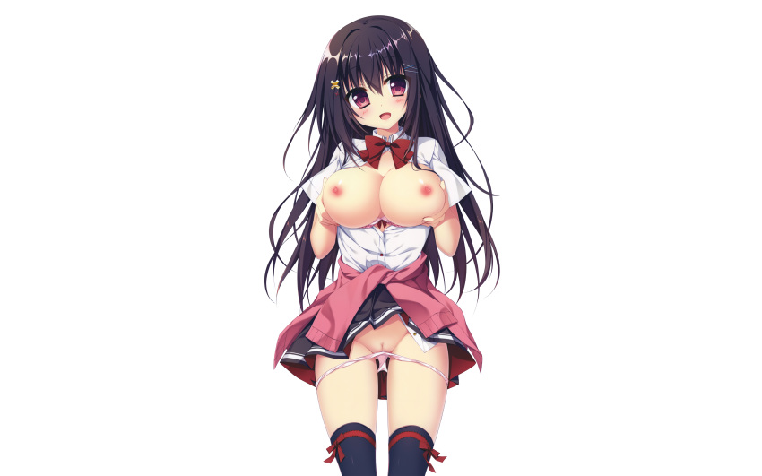 blush breast_hold breasts cropped long_hair matsumiya_kiseri nipples photoshop pussy thighhighs uncensored white