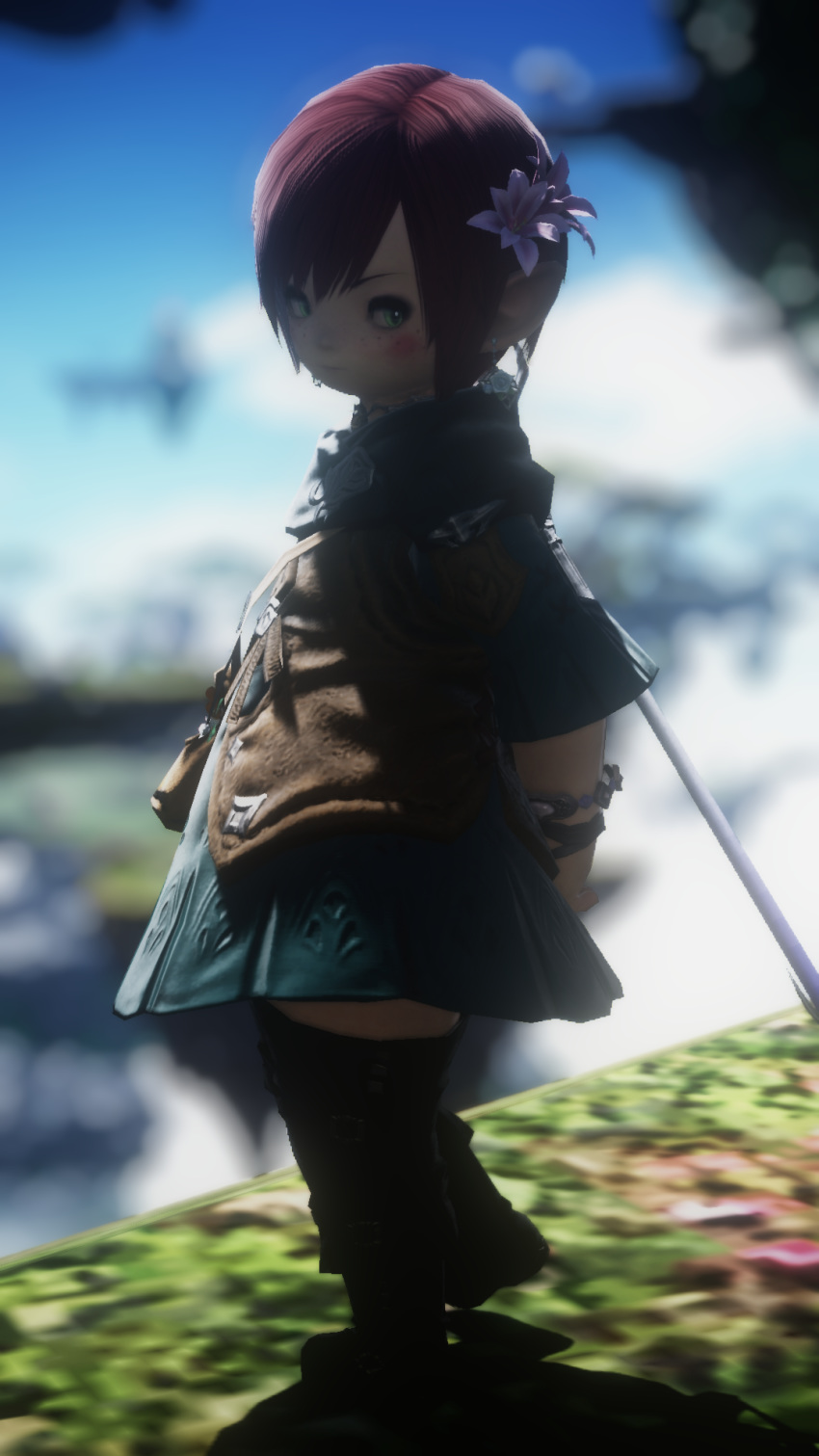 cute ffxiv final_fantasy final_fantasy_xiv green_eyes kaftan lalafell red_hair reshade safe_for_work stormshade thigh_high_boots