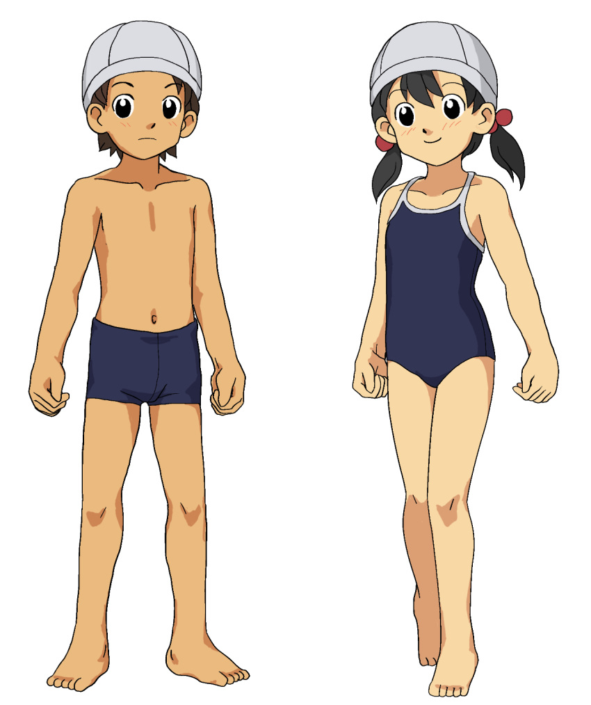 1boy 1girl child kasuga swimsuit