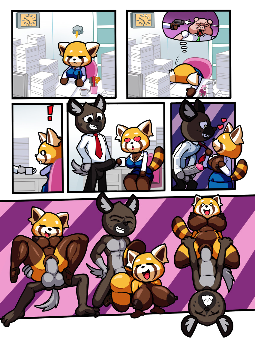 aggressive_retsuko big_breasts big_penis breasts comic dreamcastzx1 escopeto female haida huge_breasts huge_penis hyena male mammal office_sex penis red_panda retsuko sex