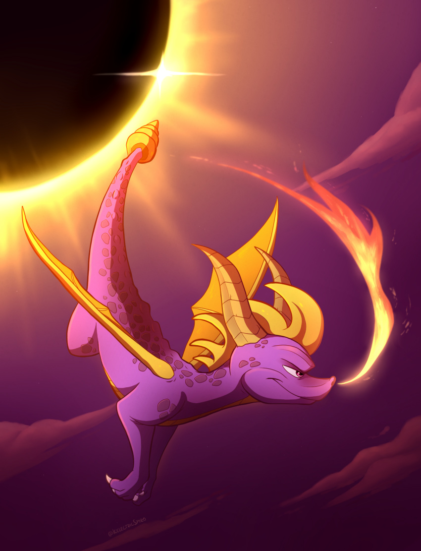 2018 claws digital_media_(artwork) dragon feral horn icelectricspyro male purple_eyes scalie solo spines spyro spyro_the_dragon video_games western_dragon