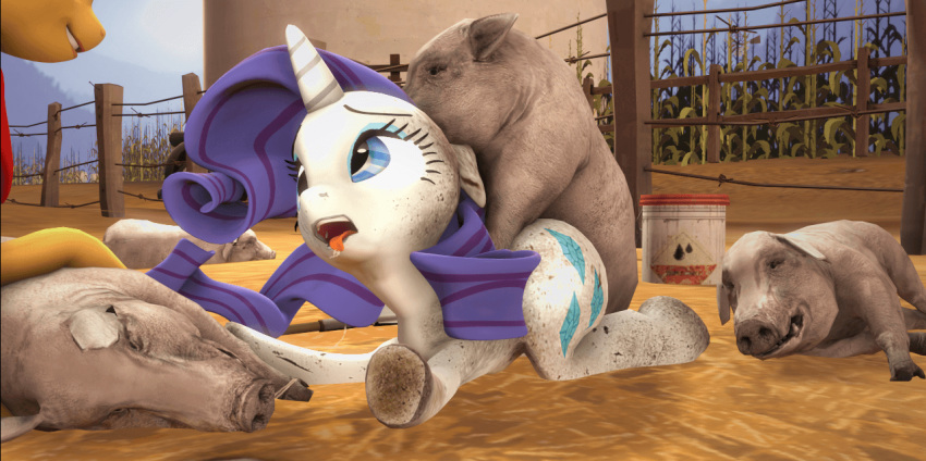 3d_(artwork) ahegao animated applejack_(mlp) bestiality digital_media_(artwork) equine female feral fishimira friendship_is_magic horse looking_pleasured male male/female mammal mud my_little_pony pig pony porcine rarity_(mlp) source_filmmaker