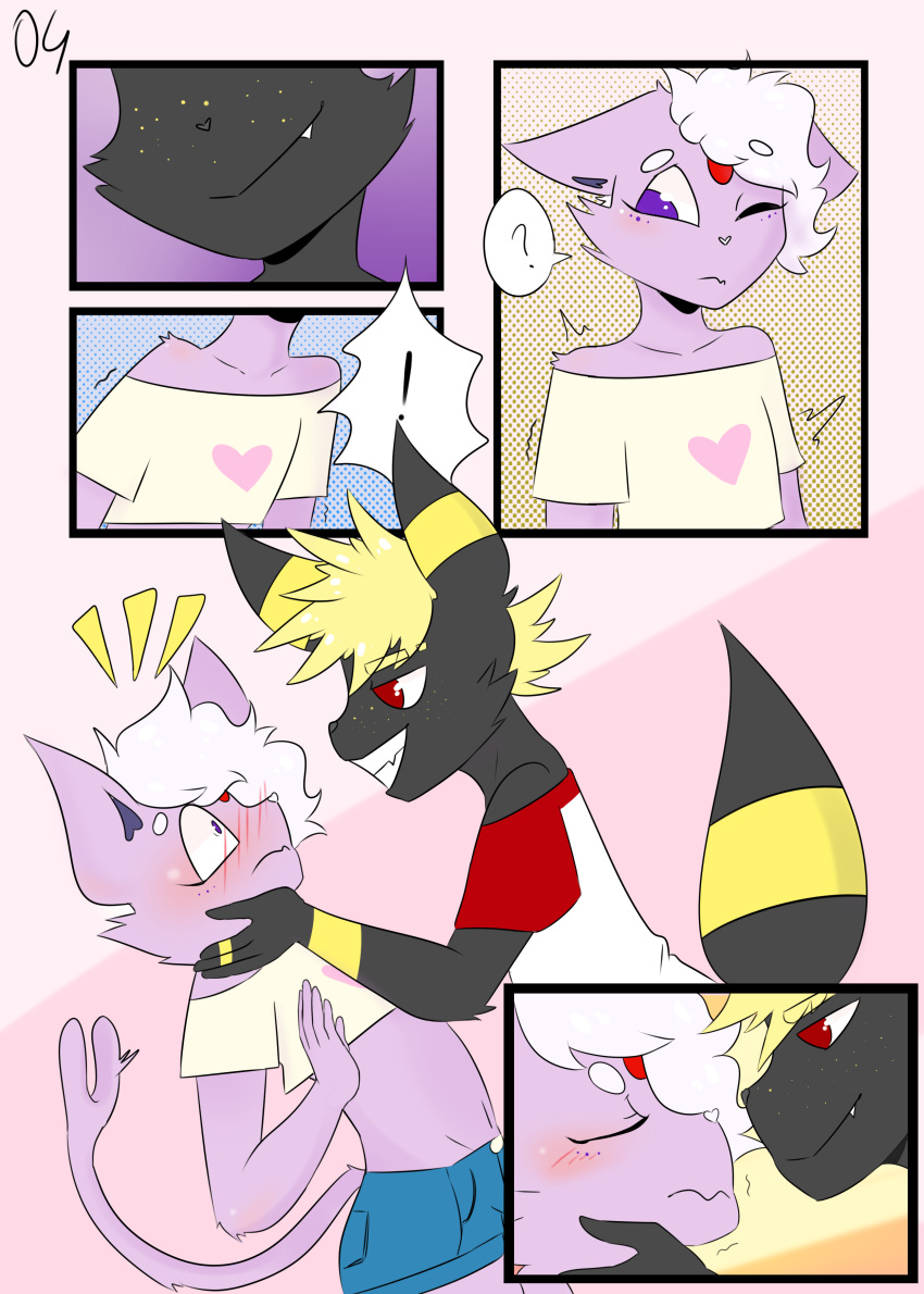 &lt;3 anthro anthrofied balga blush clothed clothing comic eeveelution espeon freckles fully_clothed fur girly hypnosis intermundano male male/male mind_control nintendo pok&eacute;mon pok&eacute;mon_(species) umbreon video_games yuno