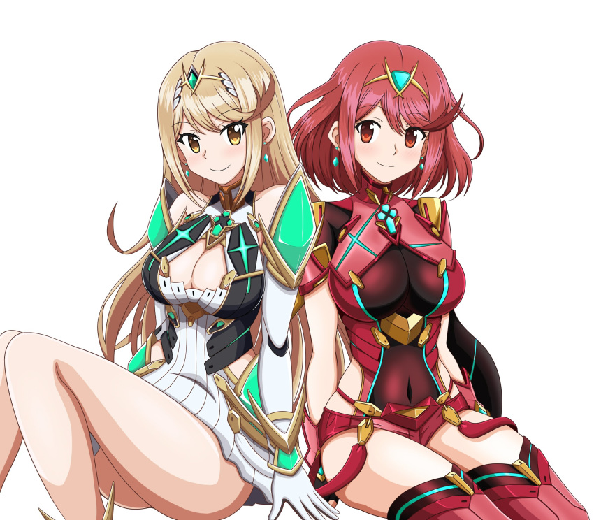 bodysuit breasts cleavage hikari_(xenoblade_2) homura_(xenoblade_2) thighhighs xenoblade xenoblade_chronicles_2