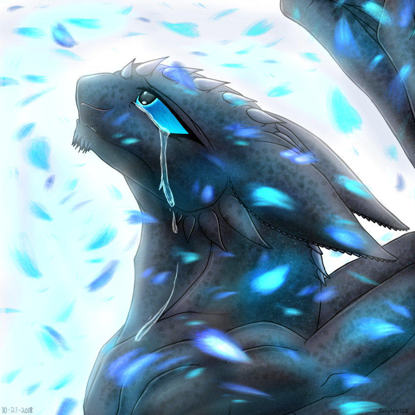 2018 blue_fire blue_rose_petals digital_media_(artwork) digitalartwork dragon exidusdragonhive fangless feral how_to_train_your_dragon night_fury simple_background solo tears white_background