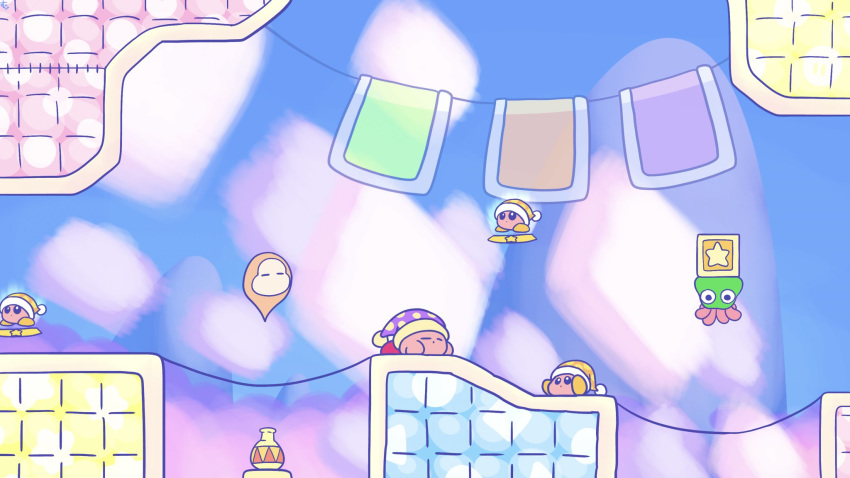 copy_ability copy_essence ghost glunk_(kirby) hat highres jar kirby kirby_(series) nightcap nintendo no_humans noddy_(kirby) polka_dot polka_dot_background sleeping star_block suyabi_(subikabi1426zoy) wapod