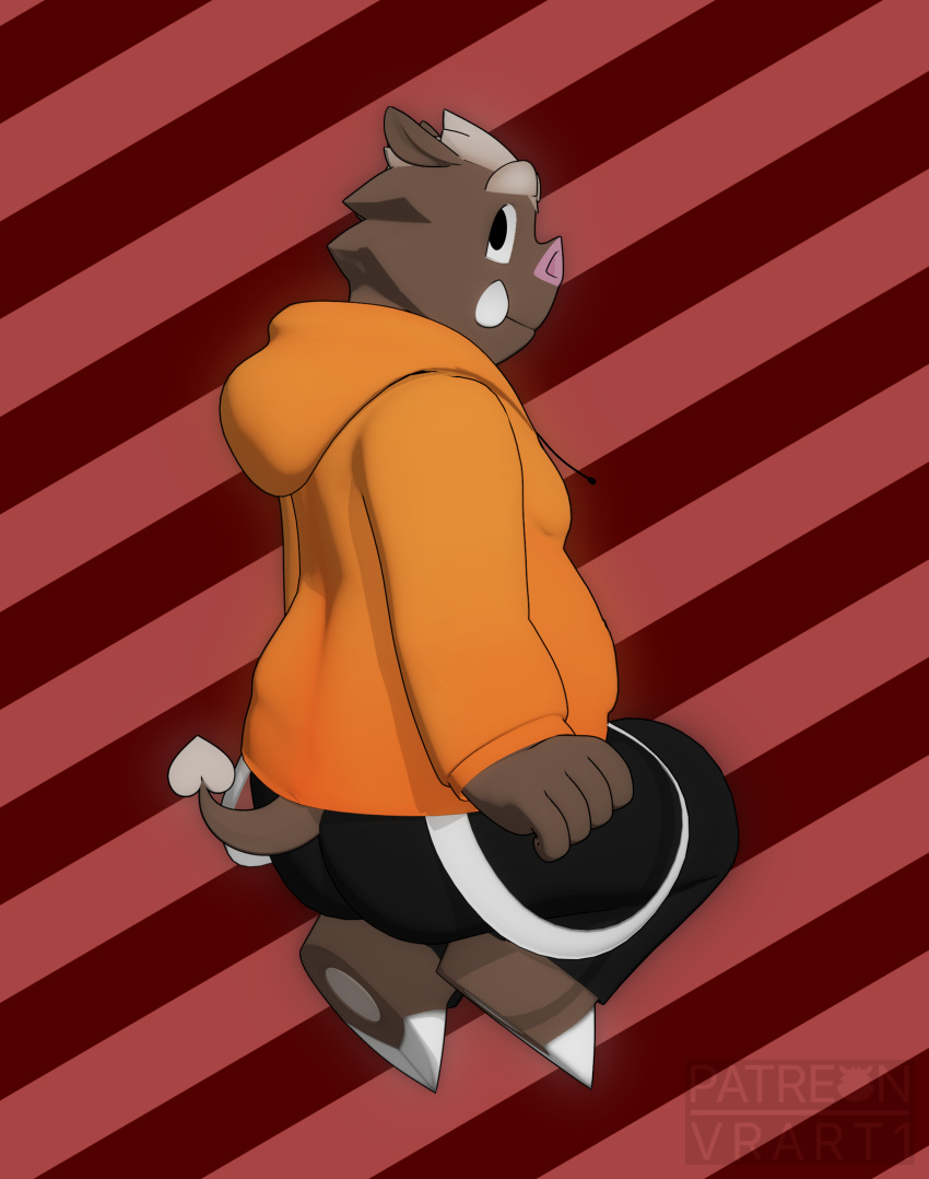 2018 3d_(artwork) anthro barefoot boar clothing digital_media_(artwork) eyebrows hoodie hooves jeans male mammal moobs overweight pants porcine simple_background slightly_chubby smile solo suspenders sweater thick_eyebrows thick_thighs tusks v--r vii_rii_(v--r)