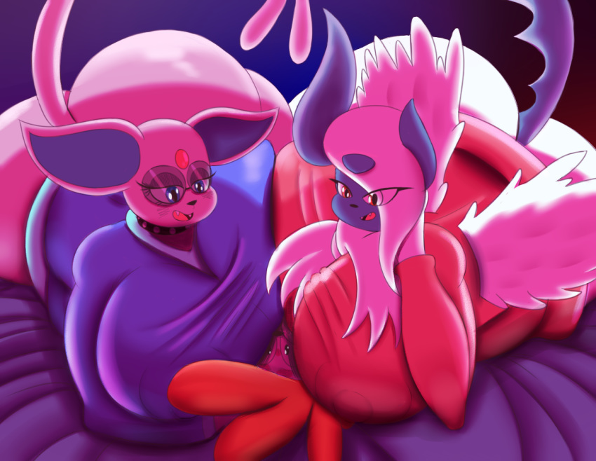 anthro bed belly big_breasts big_butt blue_eyes brambles_(chowdie) breast_smother breasts butt chowdie clothing eeveelution espeon eyebrows eyewear feline female forehead_jewel forked_tail glasses group hair huge_breasts huge_butt legendary_pok&eacute;mon male mammal master mega_absol mega_evolution nintendo nipple_bulge obese orange_eyes orange_hair overweight overweight_female pet pok&eacute;mon pok&eacute;mon_(species) shaymin shaymin_(sky_form) small_head smile smothering video_games wide_hips wings